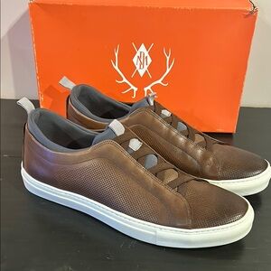 Martin Dingman Brown Leather Loafers with White Sole